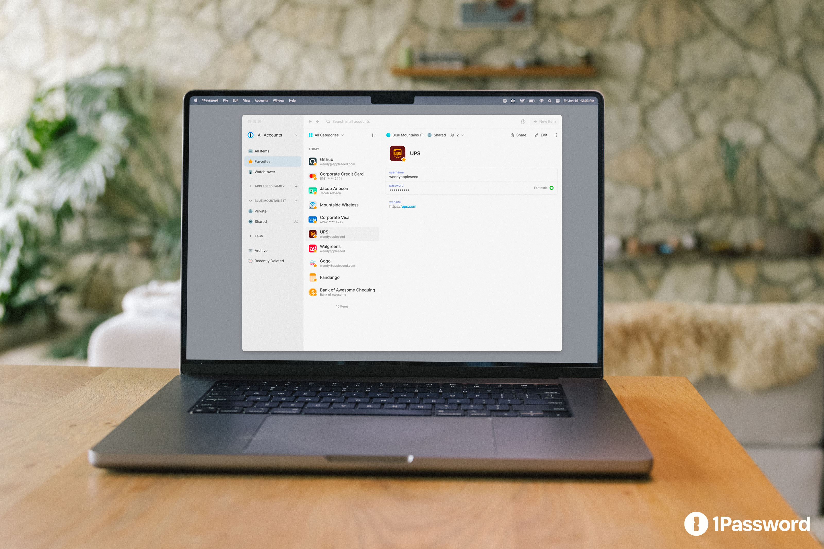 1Password vault on a MacBook